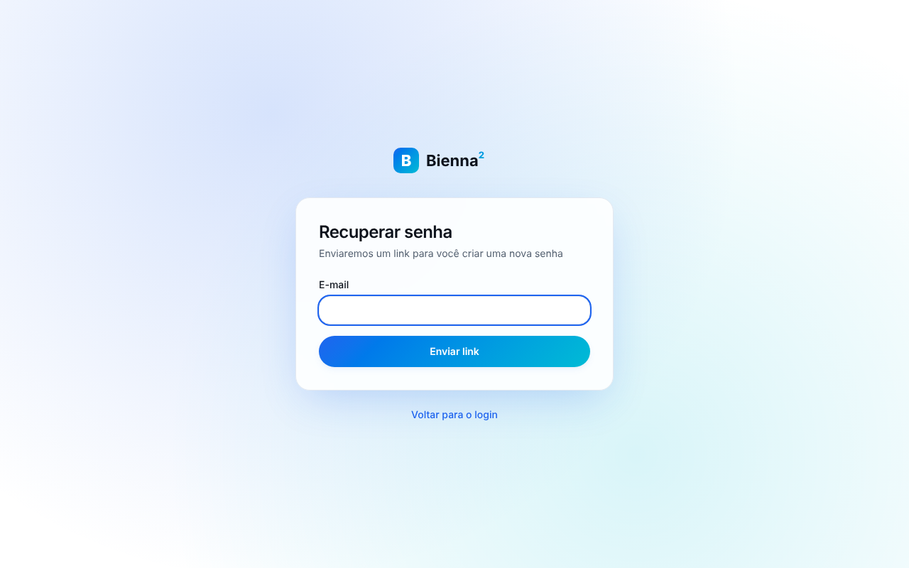 Tela Recuperar senha, com o campo E-mail e o botão Enviar link
