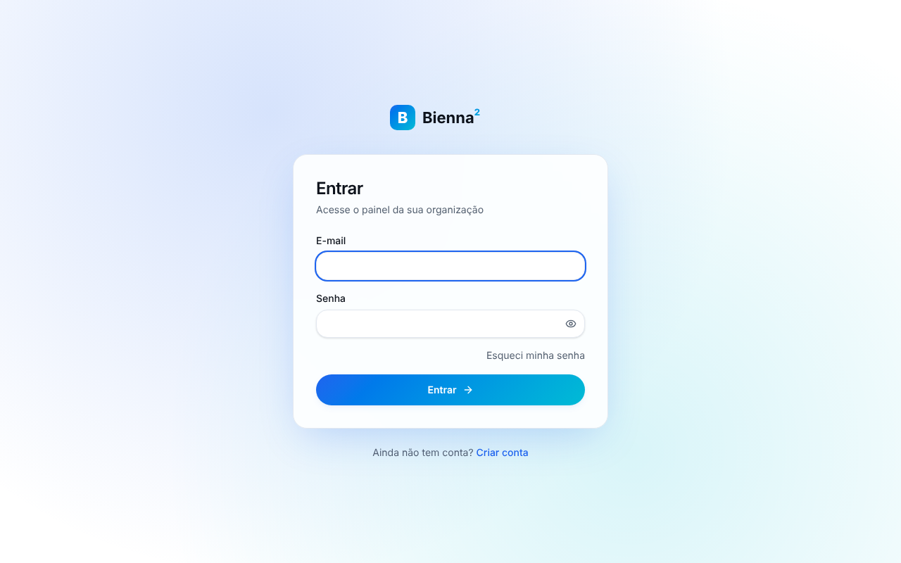 Tela Entrar, com os campos E-mail e Senha e o link Esqueci minha senha